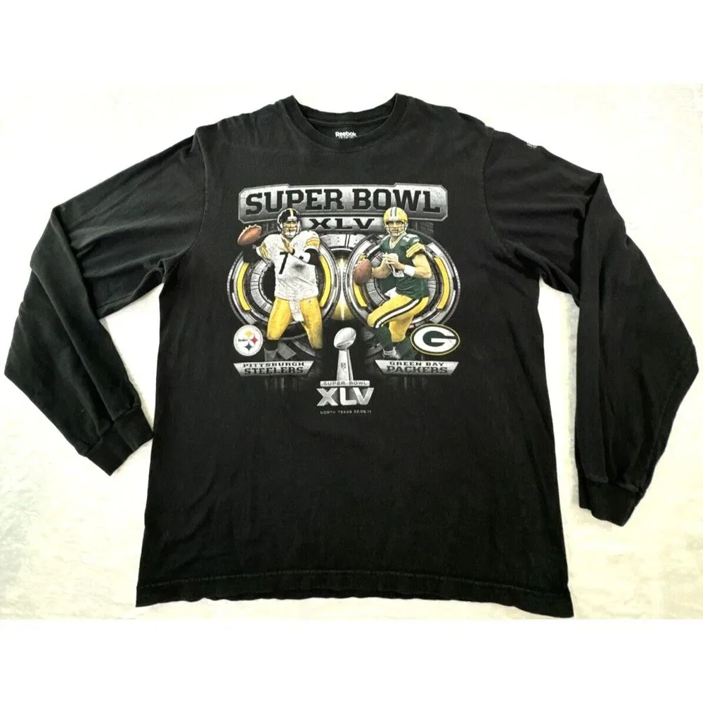Reebok Exclusive Collection shirt  Super‎ Bowl XLV Steelers Packers Long Sleeve